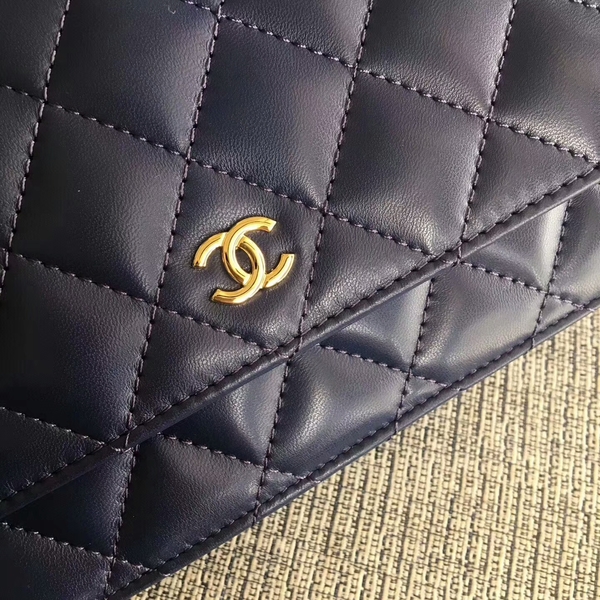 Chanel WOC Flap Bag Dark Blue Original Sheepskin Leather 33814 Glod Chanel WOC Flap Bag Dark Blue Original Sheepskin Leather 33814 Glod