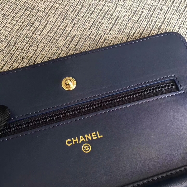 Chanel WOC Flap Bag Dark Blue Original Sheepskin Leather 33814 Glod Chanel WOC Flap Bag Dark Blue Original Sheepskin Leather 33814 Glod