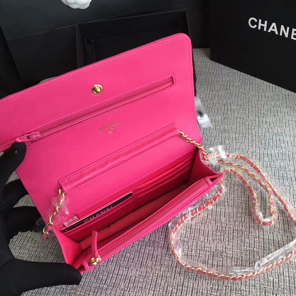 Chanel WOC Flap Bag Pink Original Sheepskin Leather 33814 Glod Chanel WOC Flap Bag Pink Original Sheepskin Leather 33814 Glod