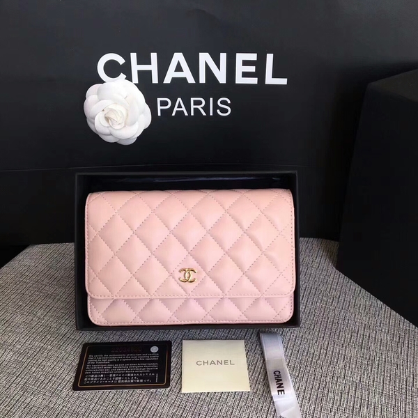 Chanel WOC Flap Bag Light Pink Original Sheepskin Leather 33814 Glod Chanel WOC Flap Bag Light Pink Original Sheepskin Leather 33814 Glod
