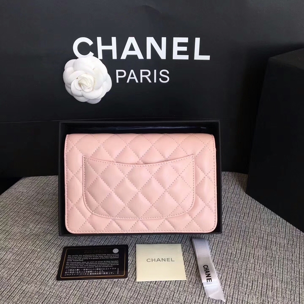 Chanel WOC Flap Bag Light Pink Original Sheepskin Leather 33814 Glod Chanel WOC Flap Bag Light Pink Original Sheepskin Leather 33814 Glod