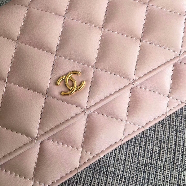 Chanel WOC Flap Bag Light Pink Original Sheepskin Leather 33814 Glod Chanel WOC Flap Bag Light Pink Original Sheepskin Leather 33814 Glod