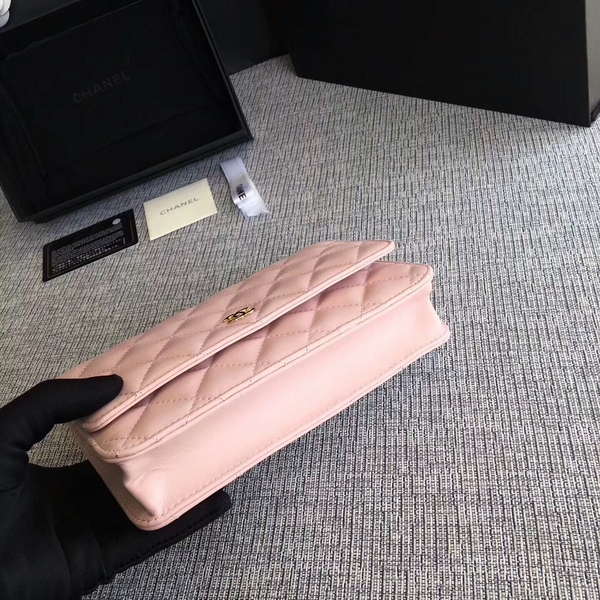Chanel WOC Flap Bag Light Pink Original Sheepskin Leather 33814 Glod Chanel WOC Flap Bag Light Pink Original Sheepskin Leather 33814 Glod