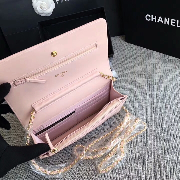 Chanel WOC Flap Bag Light Pink Original Sheepskin Leather 33814 Glod Chanel WOC Flap Bag Light Pink Original Sheepskin Leather 33814 Glod