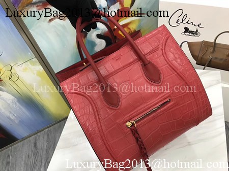 Celine Luggage Phantom Tote Bag Croco Leather CT3372 Red Celine Luggage Phantom Tote Bag Croco Leather CT3372 Red