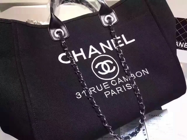 Chanel Large Canvas Tote Shopping Bag CNA1679 Black Chanel Large Canvas Tote Shopping Bag CNA1679 Black