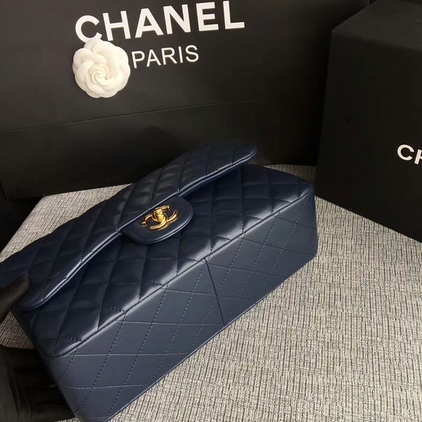 Chanel Flap Shoulder Bags Dark Blue Original Lambskin Leather CF1113 Glod Chanel Flap Shoulder Bags Dark Blue Original Lambskin Leather CF1113 Glod