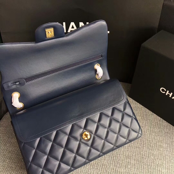 Chanel Flap Shoulder Bags Dark Blue Original Lambskin Leather CF1113 Glod Chanel Flap Shoulder Bags Dark Blue Original Lambskin Leather CF1113 Glod