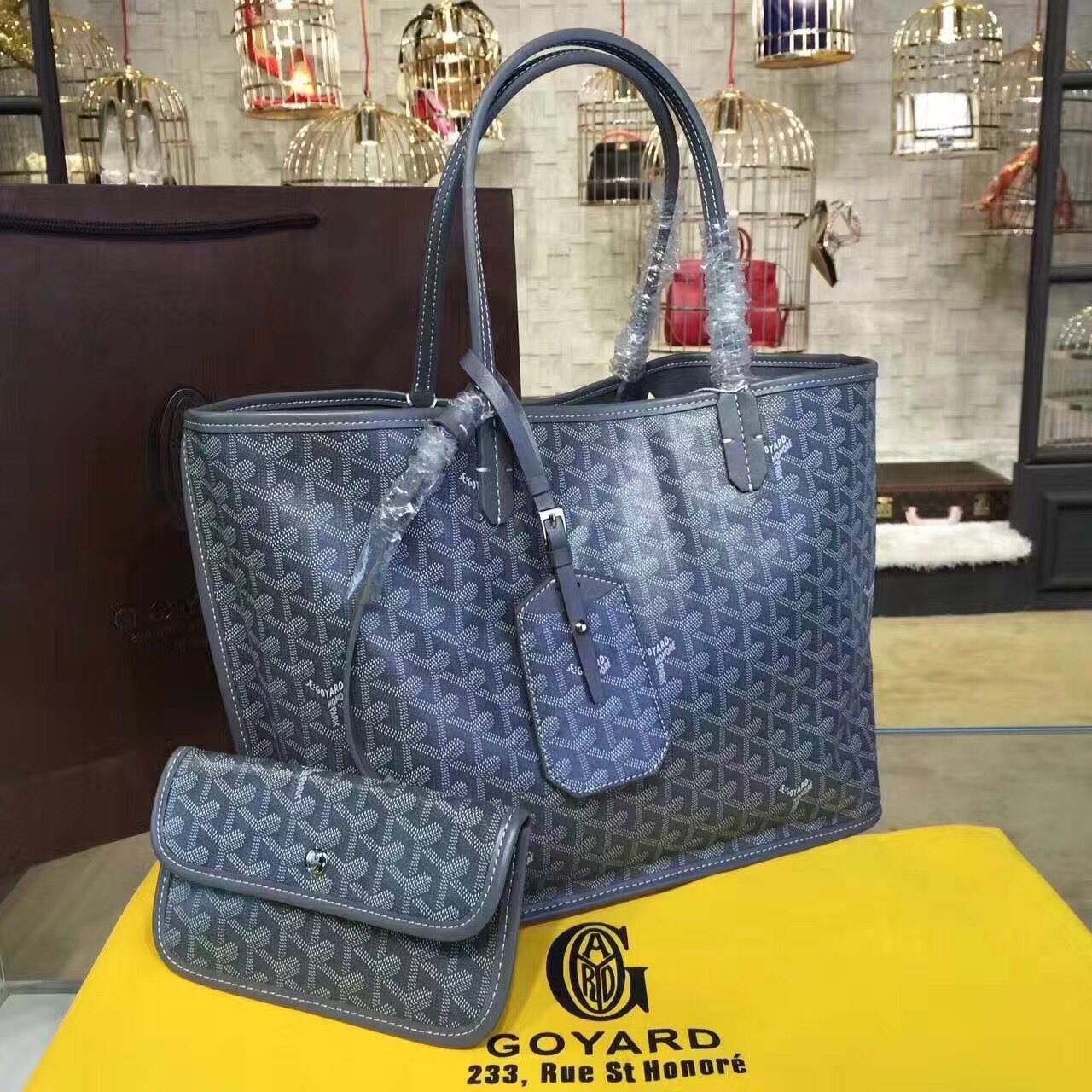 Goyard Y Doodling Calfskin Leather Tote Bag 7901 Dark Blue Goyard Y Doodling Calfskin Leather Tote Bag 7901 Dark Blue