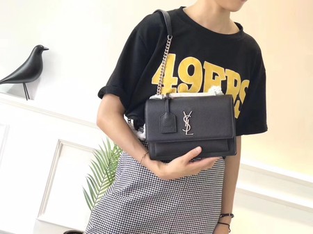Yves Saint Laurent Leather Cross-body Shoulder Bag Y8004 Black Yves Saint Laurent Leather Cross-body Shoulder Bag Y8004 Black