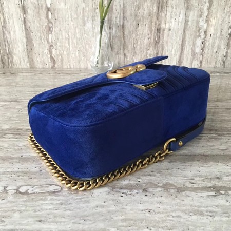 Gucci 443497 GG Marmont Chevron Velvet Shoulder Bag Blue Gucci 443497 GG Marmont Chevron Velvet Shoulder Bag Blue