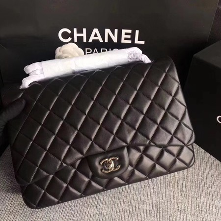 Chanel Maxi Quilted Classic Flap Bag Black Sheepskin Leather A58601 Silver Chanel Maxi Quilted Classic Flap Bag Black Sheepskin Leather A58601 Silver