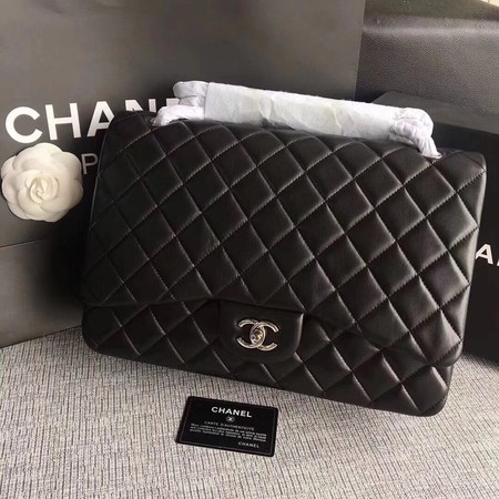 Chanel Maxi Quilted Classic Flap Bag Black Sheepskin Leather A58601 Silver Chanel Maxi Quilted Classic Flap Bag Black Sheepskin Leather A58601 Silver