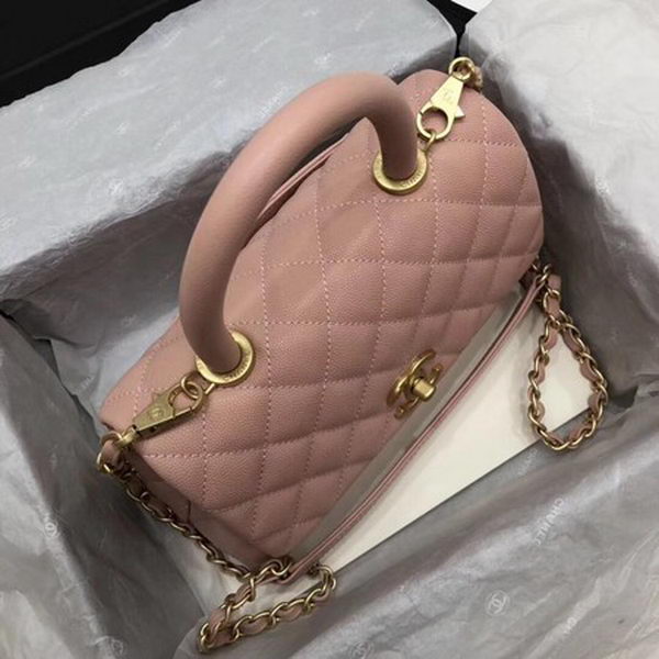 Chanel Classic Top Handle Bag Pink Cannage Pattern A92290 Gold Chanel Classic Top Handle Bag Pink Cannage Pattern A92290 Gold