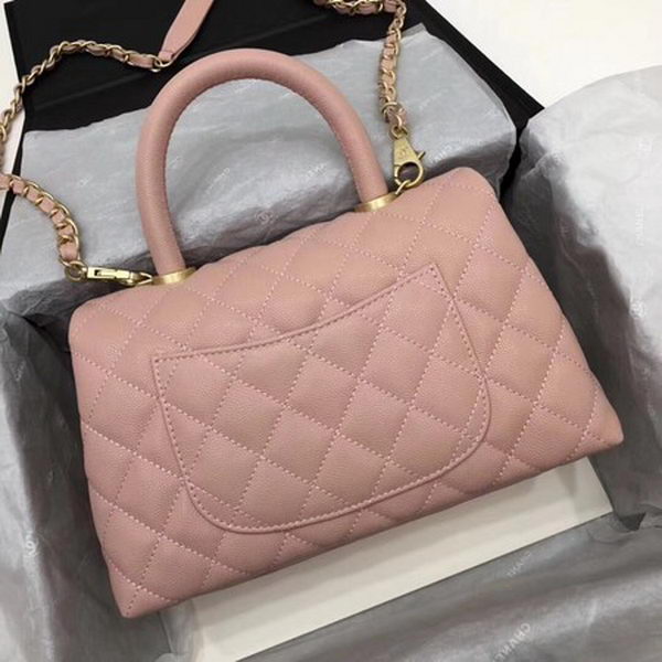Chanel Classic Top Handle Bag Pink Cannage Pattern A92290 Gold Chanel Classic Top Handle Bag Pink Cannage Pattern A92290 Gold