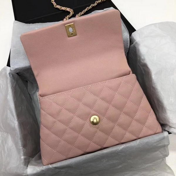 Chanel Classic Top Handle Bag Pink Cannage Pattern A92290 Gold Chanel Classic Top Handle Bag Pink Cannage Pattern A92290 Gold