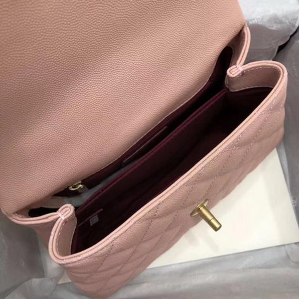 Chanel Classic Top Handle Bag Pink Cannage Pattern A92290 Gold Chanel Classic Top Handle Bag Pink Cannage Pattern A92290 Gold