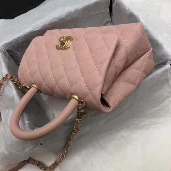 Chanel Classic Top Handle Bag Pink Cannage Pattern A92290 Gold Chanel Classic Top Handle Bag Pink Cannage Pattern A92290 Gold