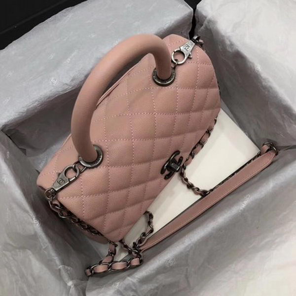 Chanel Classic Top Handle Bag Pink Cannage Pattern A92290 Silver Chanel Classic Top Handle Bag Pink Cannage Pattern A92290 Silver