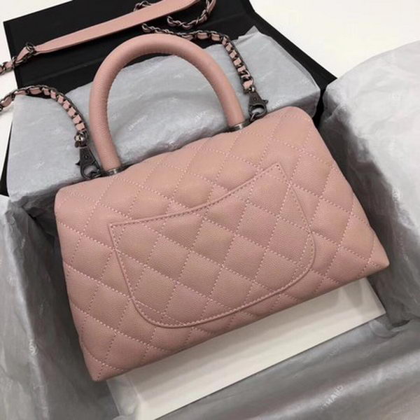 Chanel Classic Top Handle Bag Pink Cannage Pattern A92290 Silver Chanel Classic Top Handle Bag Pink Cannage Pattern A92290 Silver