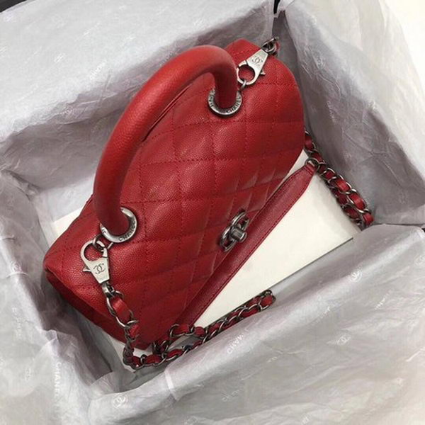 Chanel Classic Top Handle Bag Red Cannage Pattern A92290 Silver Chanel Classic Top Handle Bag Red Cannage Pattern A92290 Silver