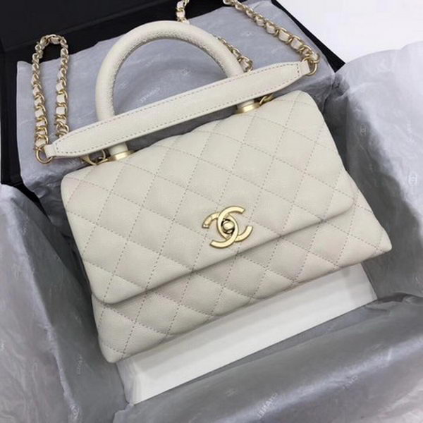 Chanel Classic Top Handle Bag White Cannage Pattern A92290 Gold Chanel Classic Top Handle Bag White Cannage Pattern A92290 Gold