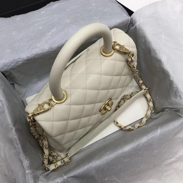Chanel Classic Top Handle Bag White Cannage Pattern A92290 Gold Chanel Classic Top Handle Bag White Cannage Pattern A92290 Gold