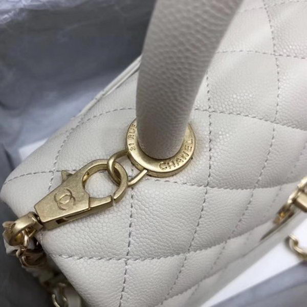 Chanel Classic Top Handle Bag White Cannage Pattern A92290 Gold Chanel Classic Top Handle Bag White Cannage Pattern A92290 Gold