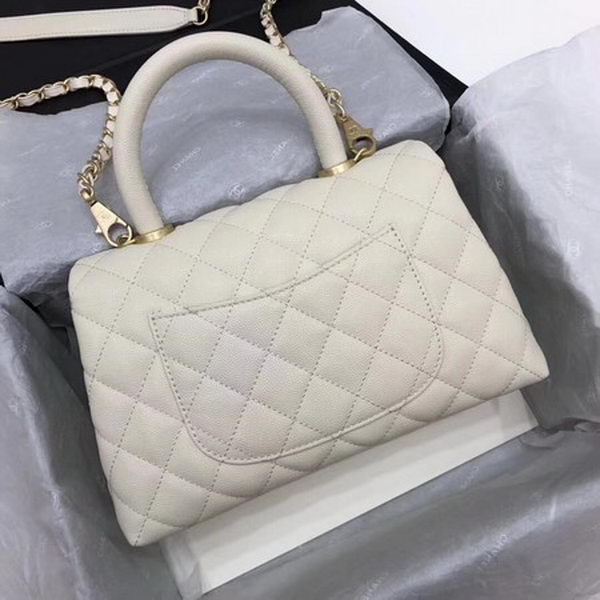Chanel Classic Top Handle Bag White Cannage Pattern A92290 Gold Chanel Classic Top Handle Bag White Cannage Pattern A92290 Gold