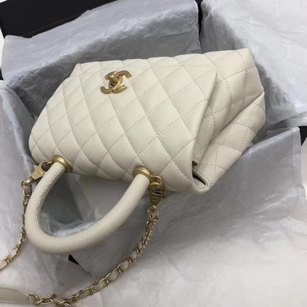 Chanel Classic Top Handle Bag White Cannage Pattern A92290 Gold Chanel Classic Top Handle Bag White Cannage Pattern A92290 Gold