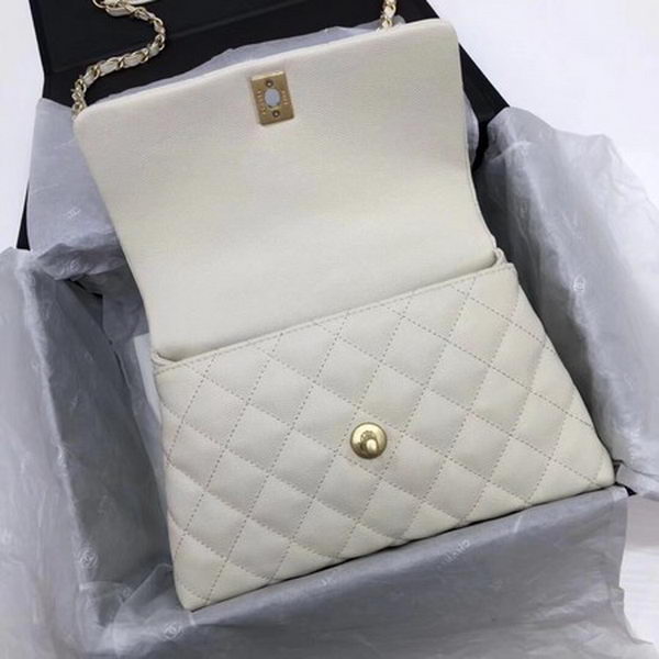 Chanel Classic Top Handle Bag White Cannage Pattern A92290 Gold Chanel Classic Top Handle Bag White Cannage Pattern A92290 Gold