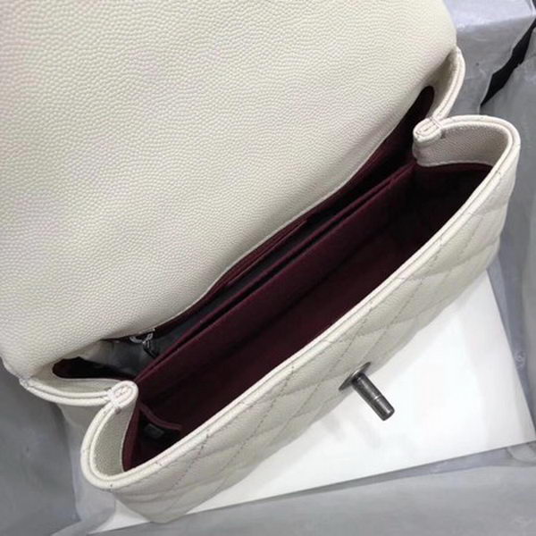 Chanel Classic Top Handle Bag White Cannage Pattern A92290 Silver Chanel Classic Top Handle Bag White Cannage Pattern A92290 Silver