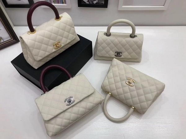 Chanel Classic Top Handle Bag White Cannage Pattern A92290 Silver Chanel Classic Top Handle Bag White Cannage Pattern A92290 Silver