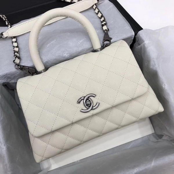 Chanel Classic Top Handle Bag White Cannage Pattern A92290 Silver Chanel Classic Top Handle Bag White Cannage Pattern A92290 Silver