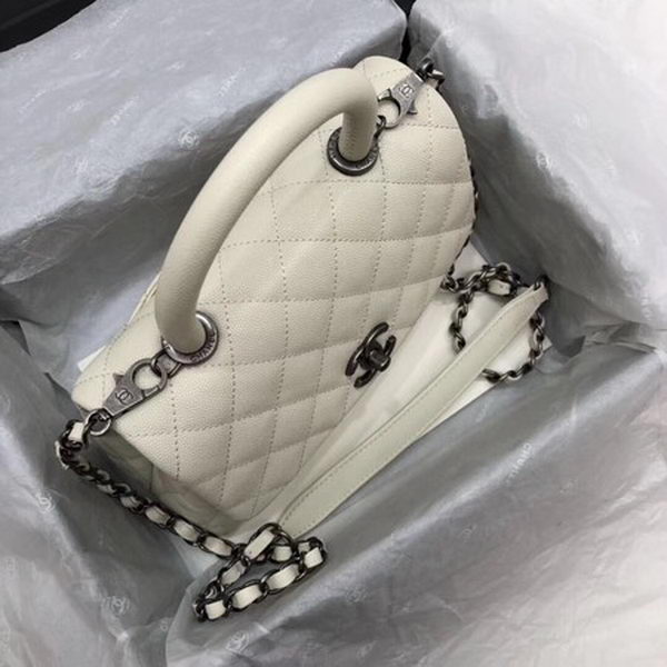 Chanel Classic Top Handle Bag White Cannage Pattern A92290 Silver Chanel Classic Top Handle Bag White Cannage Pattern A92290 Silver