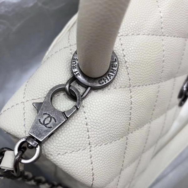 Chanel Classic Top Handle Bag White Cannage Pattern A92290 Silver Chanel Classic Top Handle Bag White Cannage Pattern A92290 Silver