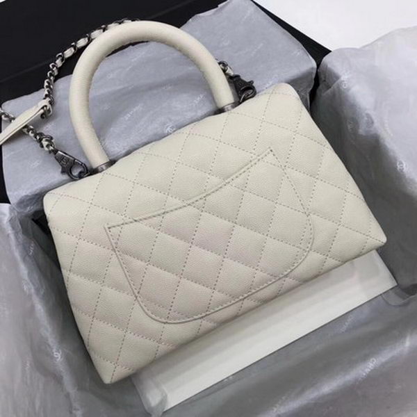 Chanel Classic Top Handle Bag White Cannage Pattern A92290 Silver Chanel Classic Top Handle Bag White Cannage Pattern A92290 Silver