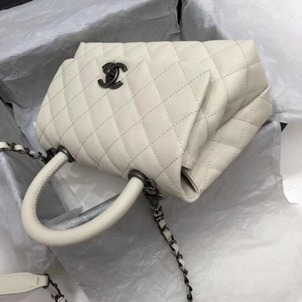 Chanel Classic Top Handle Bag White Cannage Pattern A92290 Silver Chanel Classic Top Handle Bag White Cannage Pattern A92290 Silver