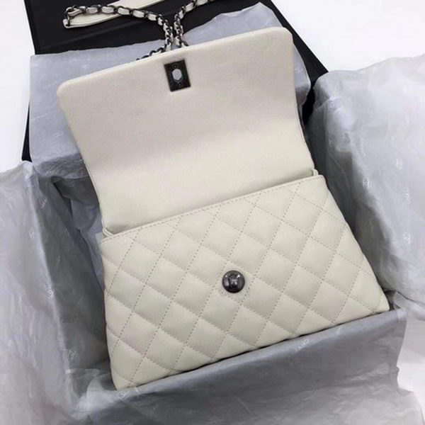 Chanel Classic Top Handle Bag White Cannage Pattern A92290 Silver Chanel Classic Top Handle Bag White Cannage Pattern A92290 Silver