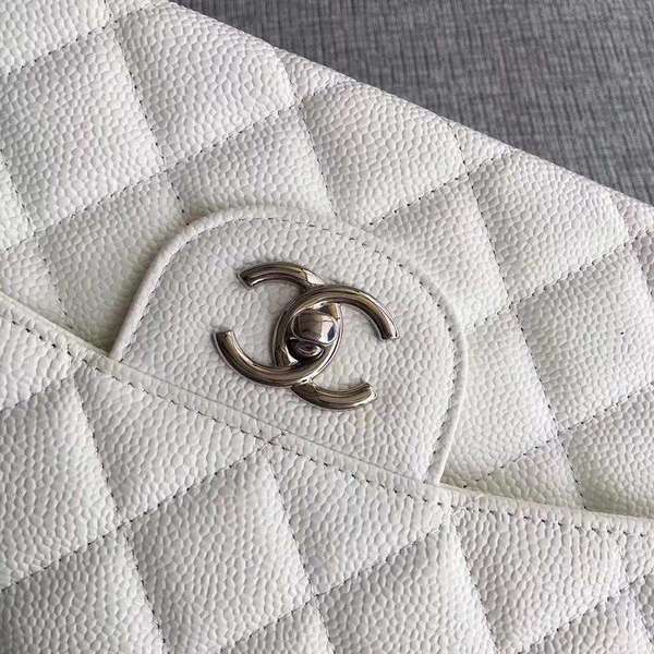 Chanel Flap Shoulder Bags White Original Calfskin Leather CF1113 Silver Chanel Flap Shoulder Bags White Original Calfskin Leather CF1113 Silver