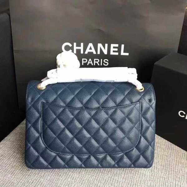Chanel Flap Shoulder Bags Dark Blue Original Calfskin Leather CF1113 Gold Chanel Flap Shoulder Bags Dark Blue Original Calfskin Leather CF1113 Gold