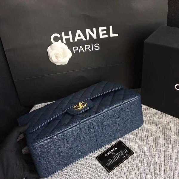 Chanel Flap Shoulder Bags Dark Blue Original Calfskin Leather CF1113 Gold Chanel Flap Shoulder Bags Dark Blue Original Calfskin Leather CF1113 Gold