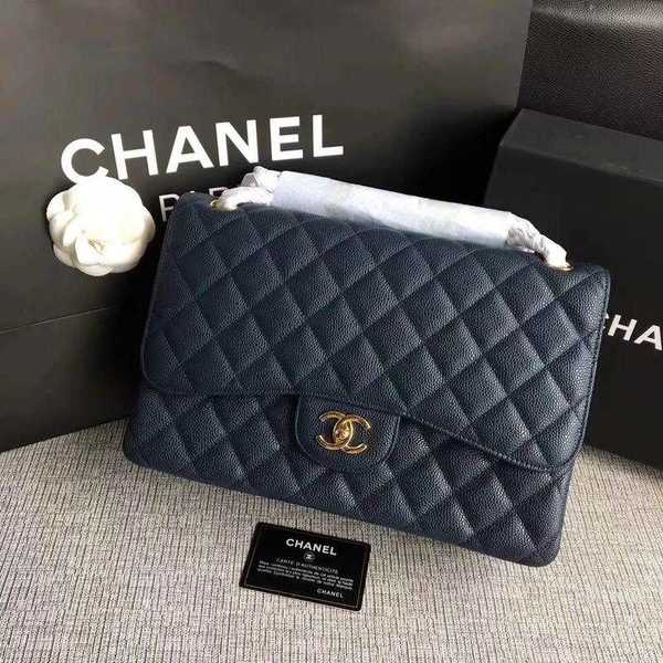 Chanel Flap Shoulder Bags Dark Blue Original Calfskin Leather CF1113 Gold Chanel Flap Shoulder Bags Dark Blue Original Calfskin Leather CF1113 Gold