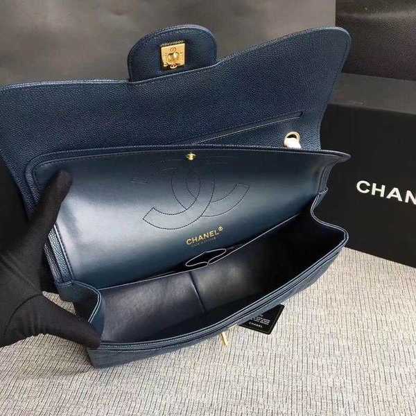 Chanel Flap Shoulder Bags Dark Blue Original Calfskin Leather CF1113 Gold Chanel Flap Shoulder Bags Dark Blue Original Calfskin Leather CF1113 Gold