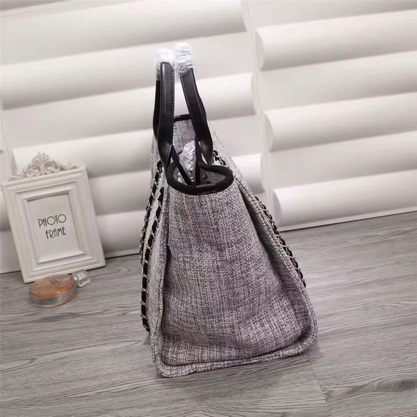 Chanel Canvas Leather Tote Shopping Bag 68047D Chanel Canvas Leather Tote Shopping Bag 68047D