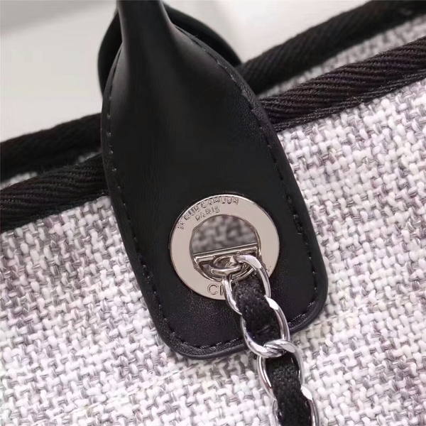 Chanel Canvas Leather Tote Shopping Bag 68047D Chanel Canvas Leather Tote Shopping Bag 68047D