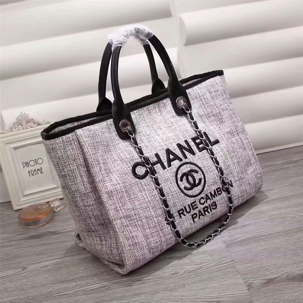 Chanel Canvas Leather Tote Shopping Bag 68047D Chanel Canvas Leather Tote Shopping Bag 68047D