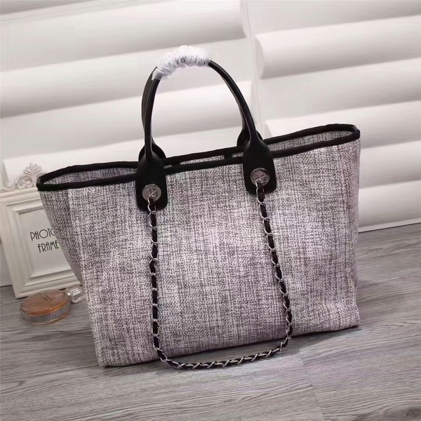 Chanel Canvas Leather Tote Shopping Bag 68047D Chanel Canvas Leather Tote Shopping Bag 68047D