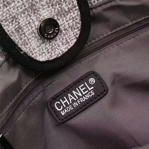 Chanel Canvas Leather Tote Shopping Bag 68047D Chanel Canvas Leather Tote Shopping Bag 68047D