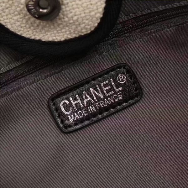 Chanel Canvas Leather Tote Shopping Bag 68047F Chanel Canvas Leather Tote Shopping Bag 68047F